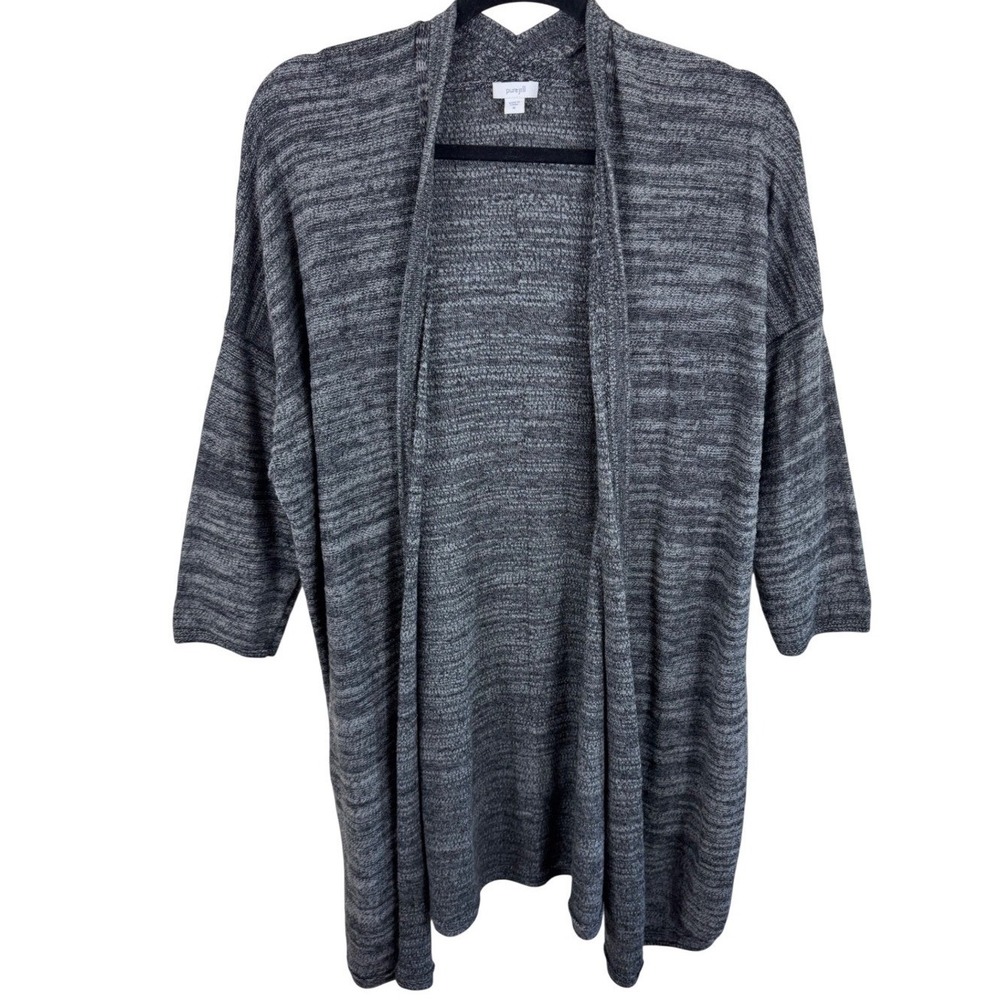 Pure Jill J. Jill‎ Womens Gray Space Dye Open Front Cardigan Linen Blend Size M